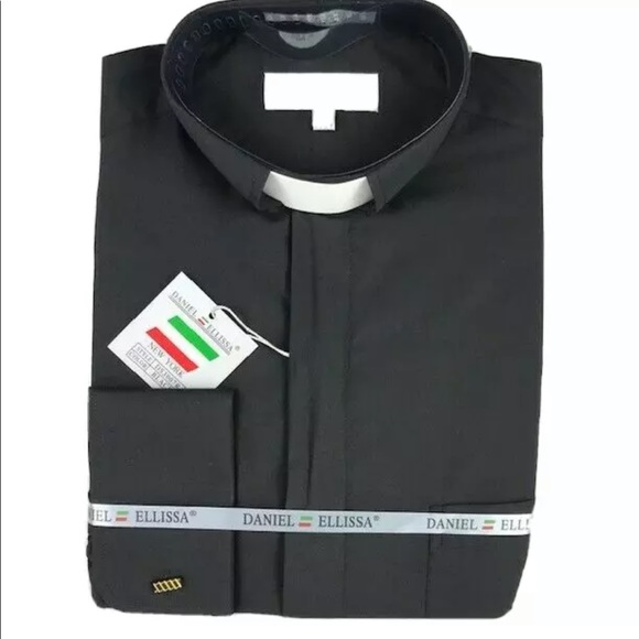 Daniel Ellissa Men's Black Clergy Shirt White Tab French Cuff Sizes 14.5 - 17.5 - Picture 2 of 4